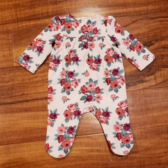 Janie and Jack NWT 0-3 months pink floral quilted footie one piece romper - Picture 4 of 5